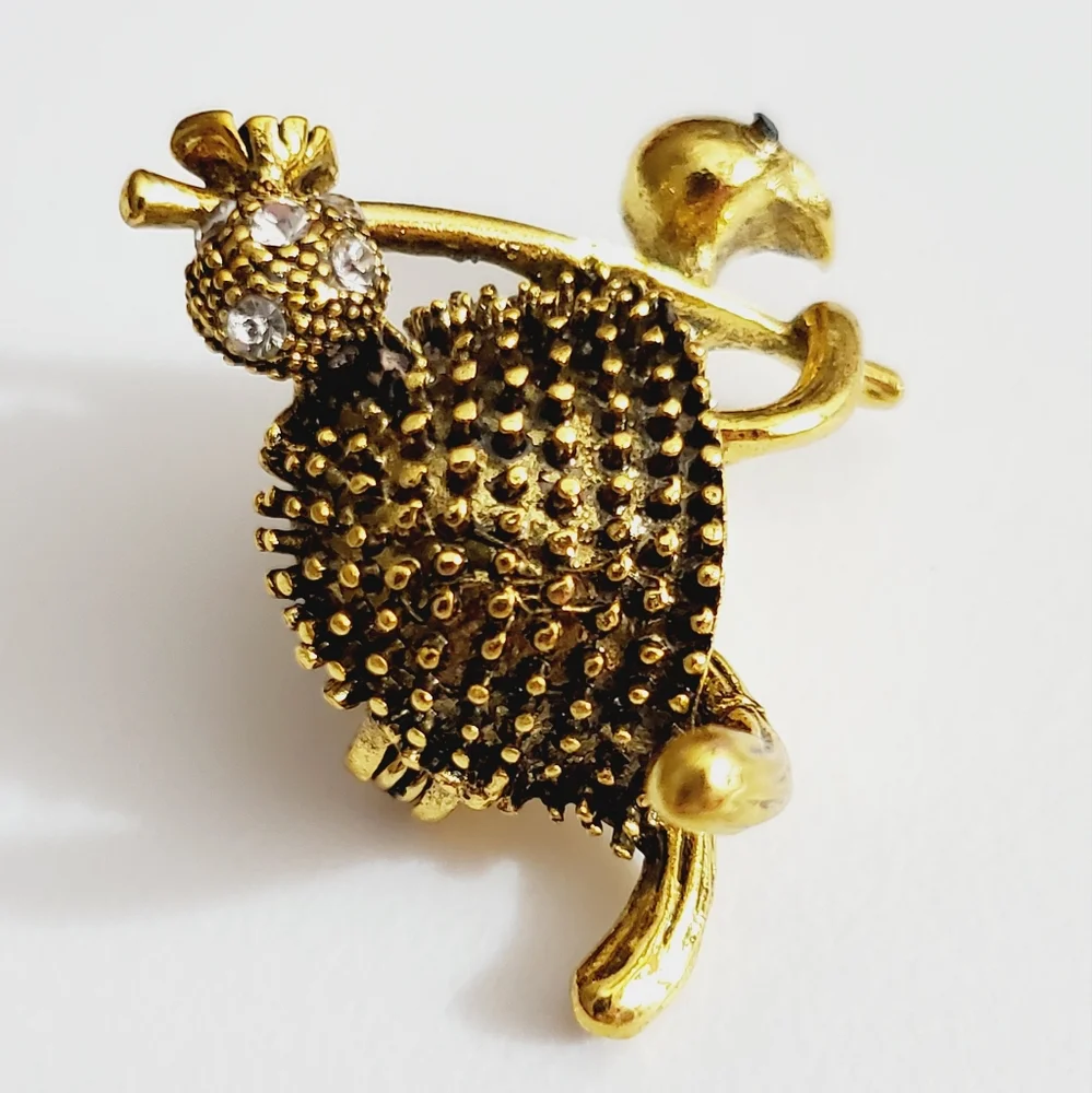 Vtg style turtle brooch pin crystals antique gold Adorable - Picture 6 of 9